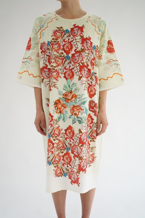 Anntian Pale Yellow Flower Paint T-Shirt Dress Anntian Pale Yellow Flower Paint T-Shirt Dress