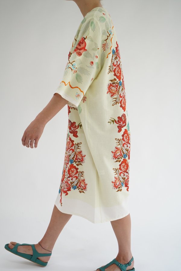 Anntian Pale Yellow Flower Paint T-Shirt Dress Anntian Pale Yellow Flower Paint T-Shirt Dress