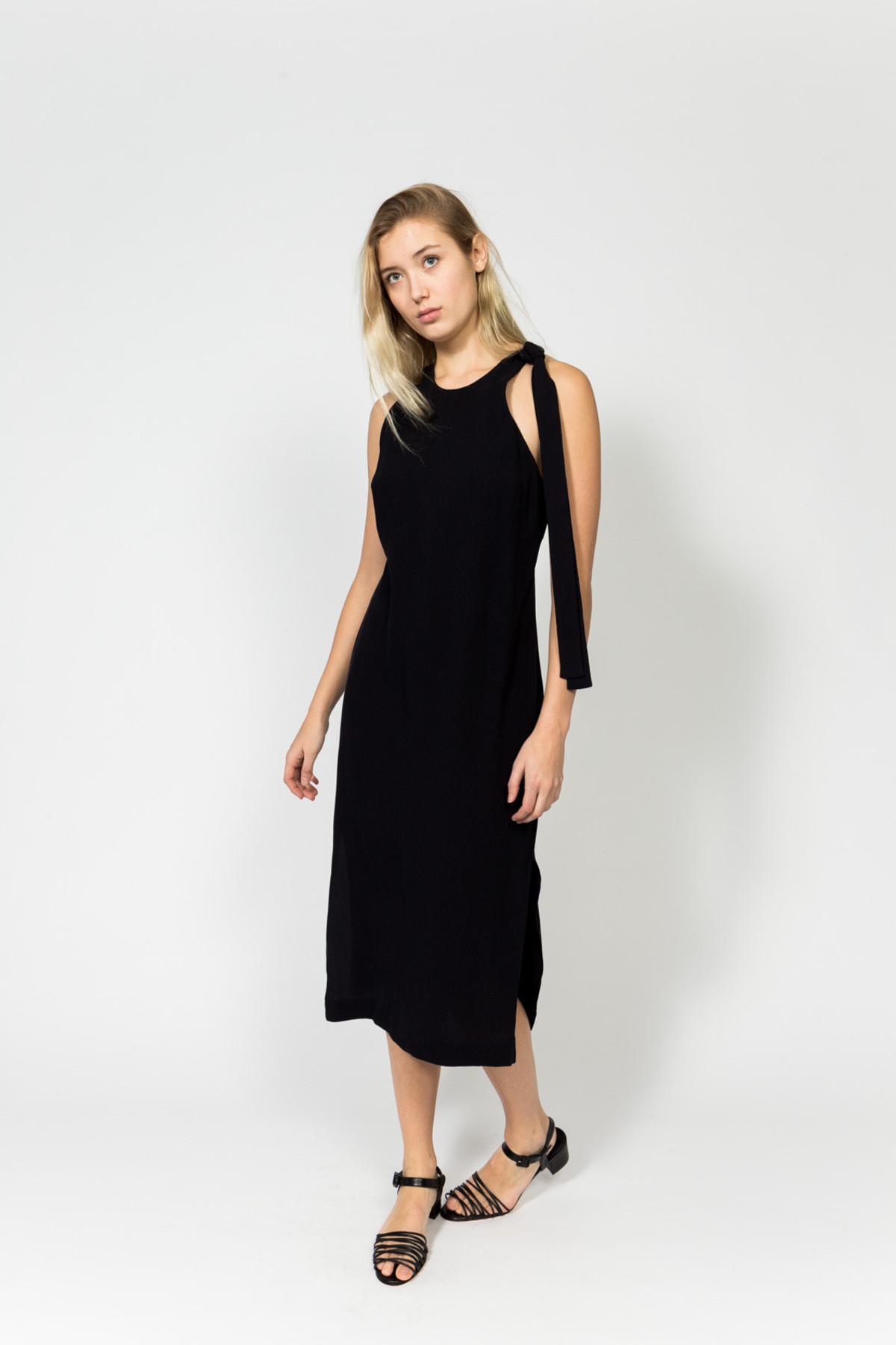Tie Shoulder Tiered Midi Dress