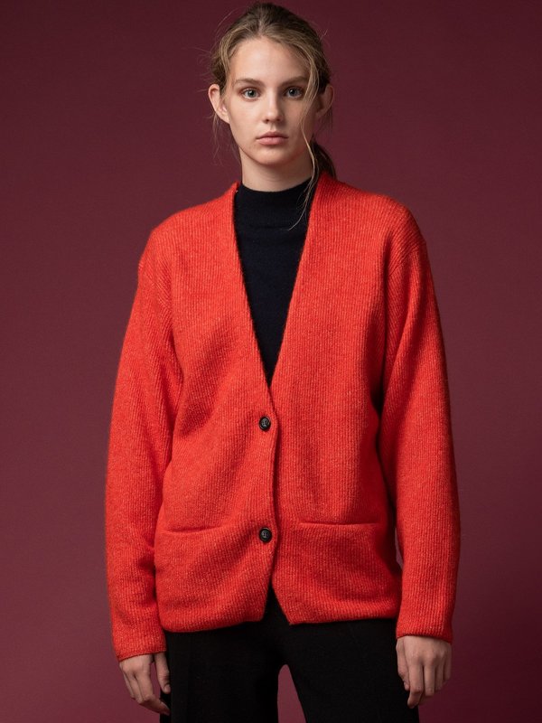 Alpaca Curved Sleeve Cardigan_Red Orange Alpaca Curved Sleeve Cardigan_Red Orange