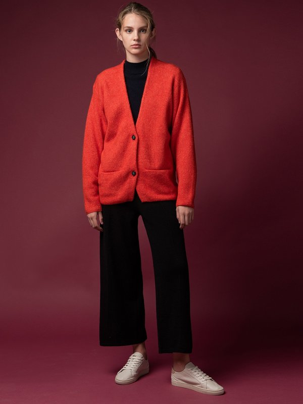 Alpaca Curved Sleeve Cardigan_Red Orange Alpaca Curved Sleeve Cardigan_Red Orange