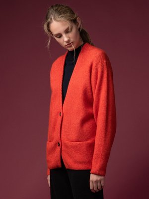 Alpaca Curved Sleeve Cardigan_Red Orange Alpaca Curved Sleeve Cardigan_Red Orange