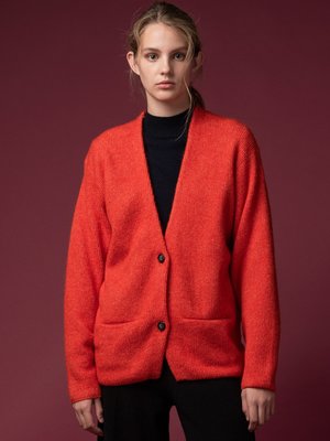 Alpaca Curved Sleeve Cardigan_Red Orange Alpaca Curved Sleeve Cardigan_Red Orange