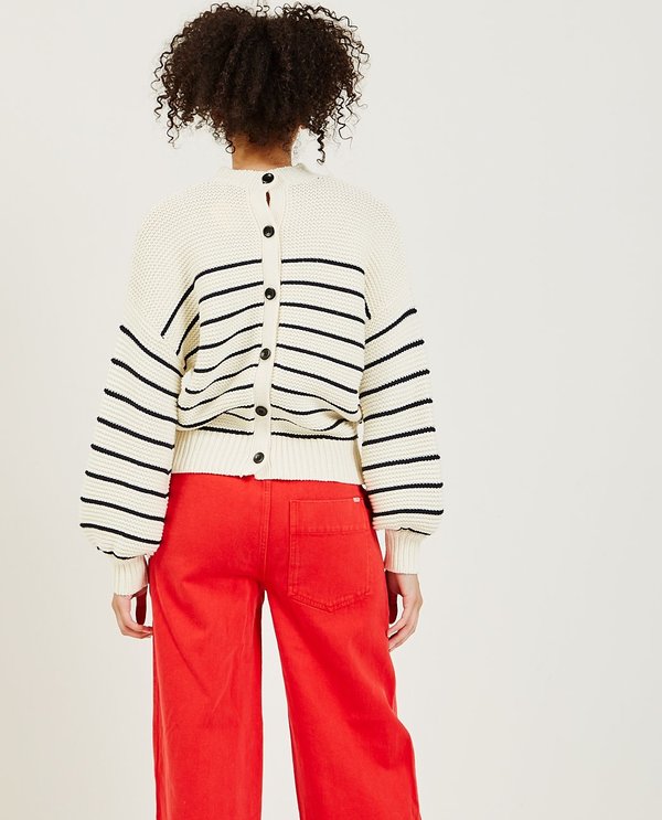 Alex Mill Button-Back Crewneck Sweater - Off White/Navy Alex Mill Button-Back Crewneck Sweater - Off White/Navy