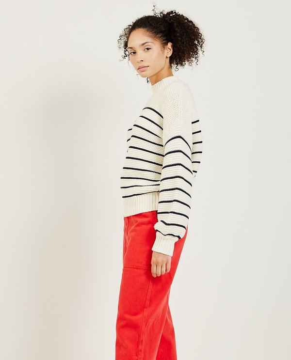 Alex Mill Button-Back Crewneck Sweater - Off White/Navy Alex Mill Button-Back Crewneck Sweater - Off White/Navy