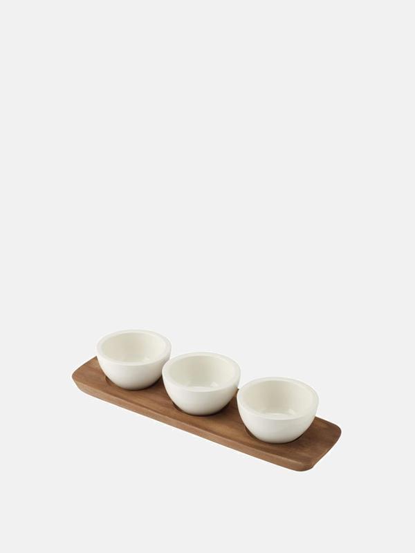 Artesano Dip Bowl 3 in 3ea and Acacia Wood Tray Artesano Dip Bowl 3 in 3ea and Acacia Wood Tray