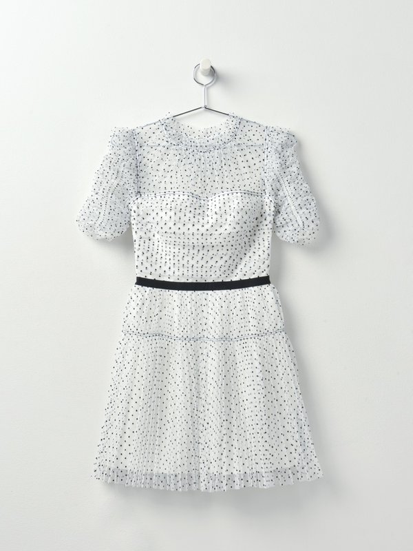 Self Portrait Dot Mesh Pleated Skirt Mini Dress | Garmentory
