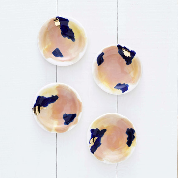 Redraven Studios Small Dipping Plates w/ 14K Gold Luster Redraven Studios Small Dipping Plates w/ 14K Gold Luster