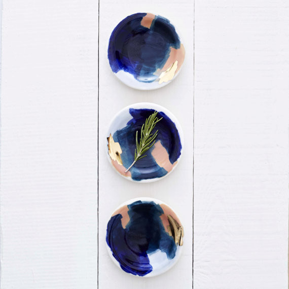 Redraven Studios Small Dipping Plates w/ 14K Gold Luster Redraven Studios Small Dipping Plates w/ 14K Gold Luster