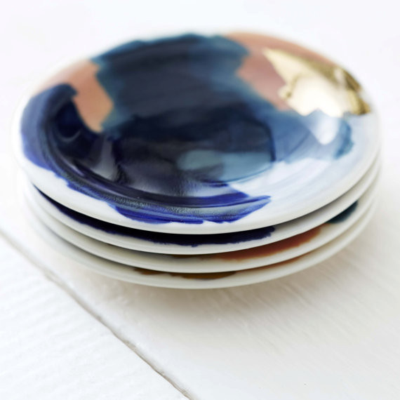Redraven Studios Small Dipping Plates w/ 14K Gold Luster Redraven Studios Small Dipping Plates w/ 14K Gold Luster