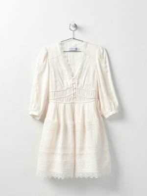 self portrait ivory lace trimmed mini dress Self-Portrait Ivory Lace Trimmed Mini Dress in White