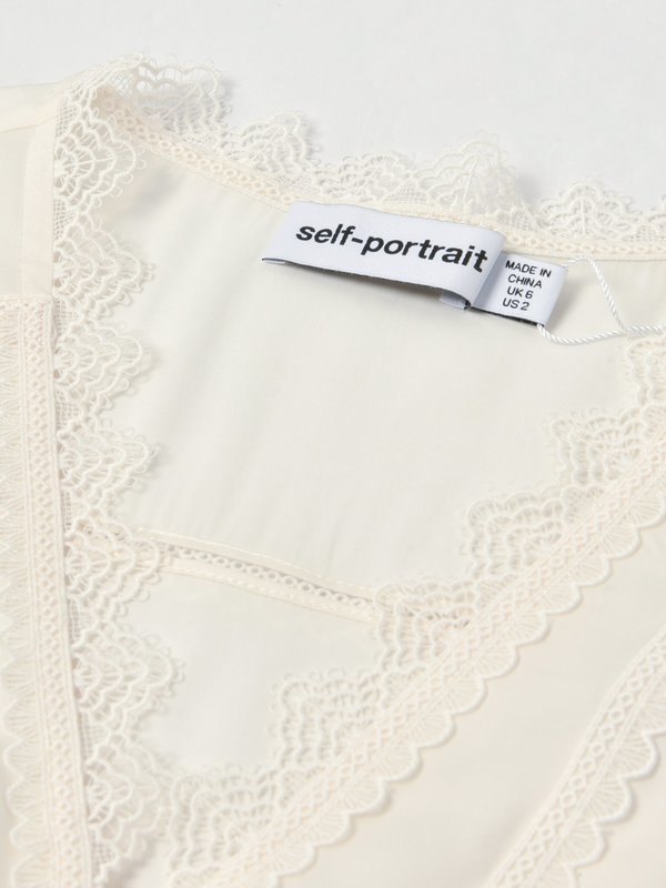 self portrait LACE TRIMMED MINI DRESS - Ivory | Garmentory