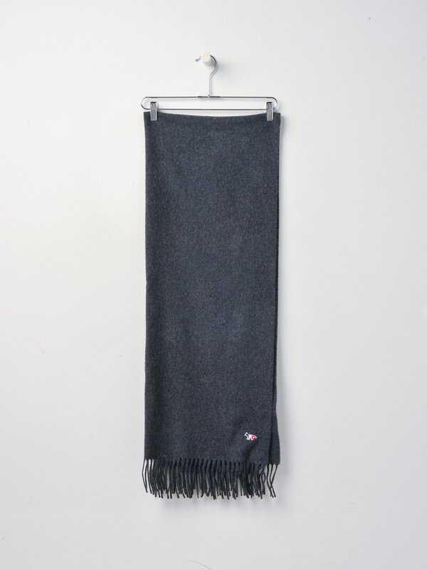 TRICOLOR FOX WOOL SCARF_DARK GREY MELANGE TRICOLOR FOX WOOL SCARF_DARK GREY MELANGE