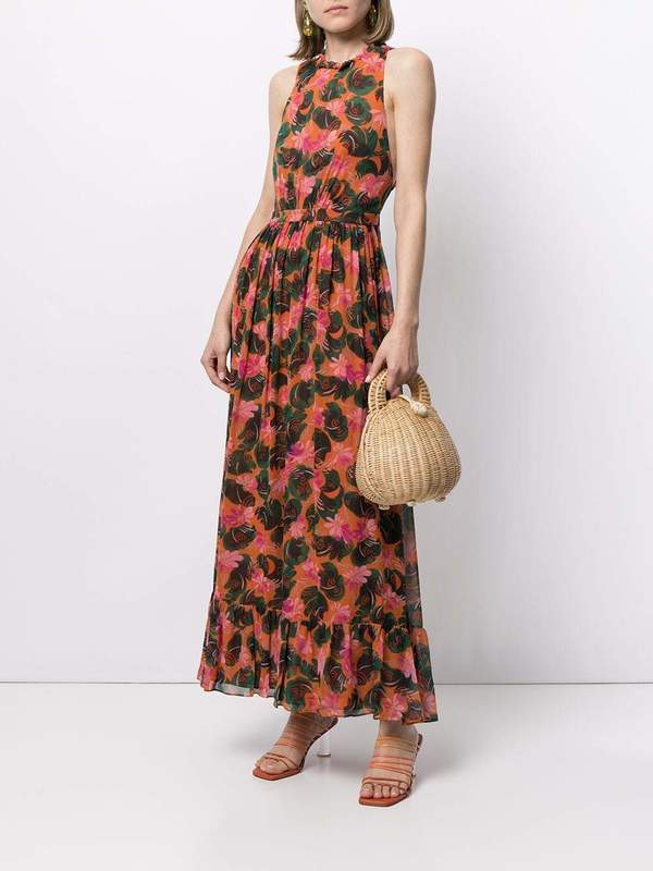 knee length dresses for ladies Dream Ode Lily Pad Style Pleats and Ruffles Halter Gown Maxi Dress – roschic main image 0