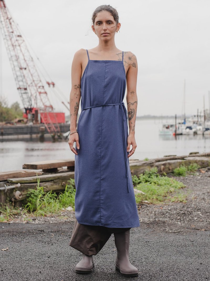 Baserange Yumi Apron Dress - Bari Blue | Garmentory