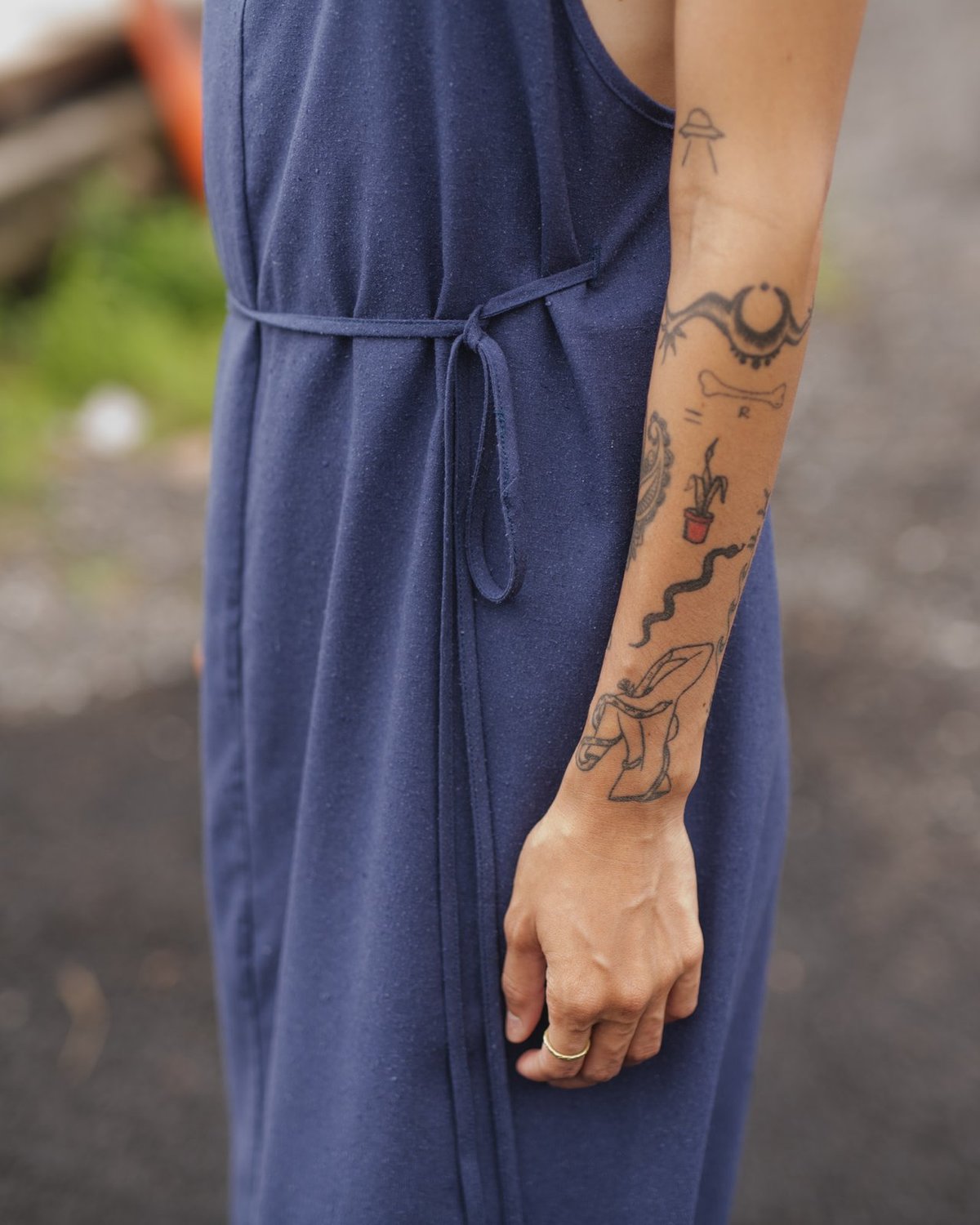 Baserange Yumi Apron Dress - Bari Blue | Garmentory