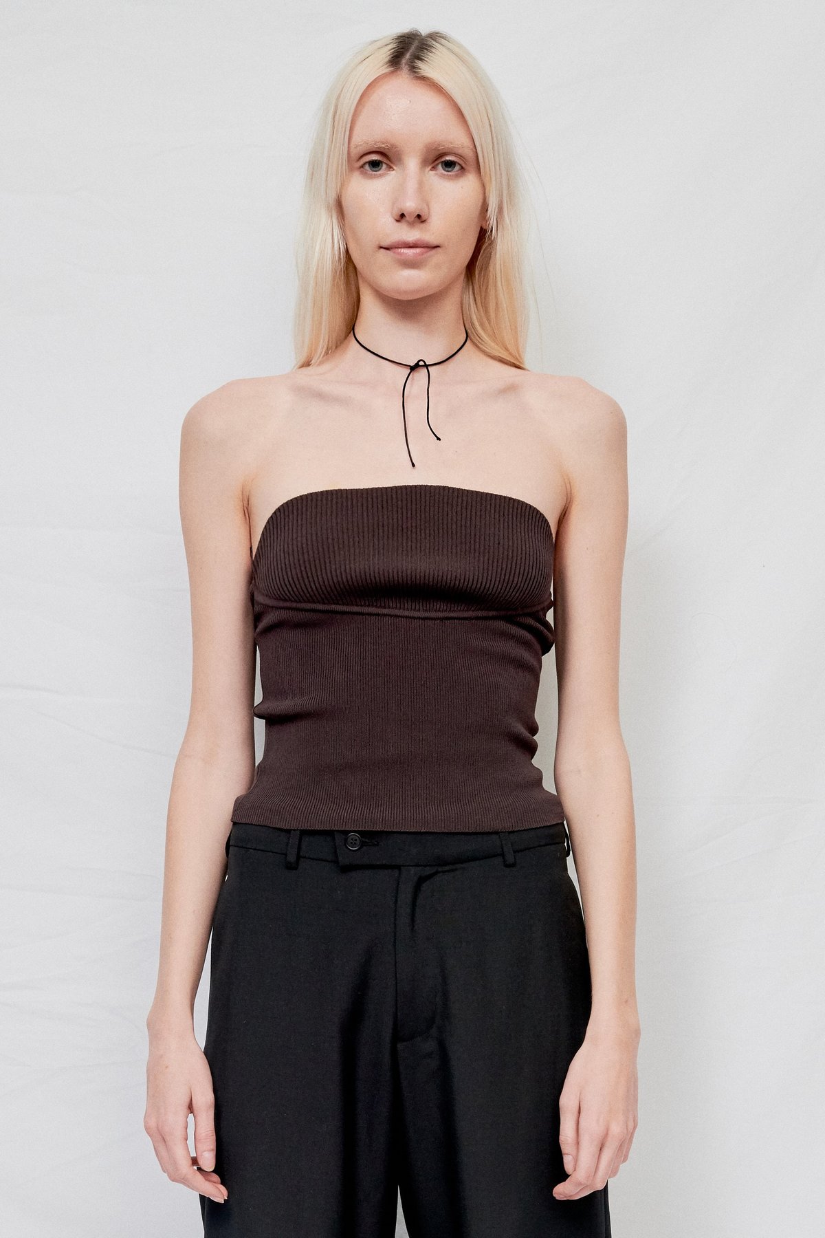 Theopen Product Ribbed Knit Tank Top - Dark Brown - Image 2 of 4