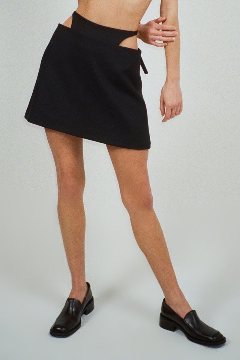 Sandy Liang Satin Bunny Skirt - Black | Garmentory