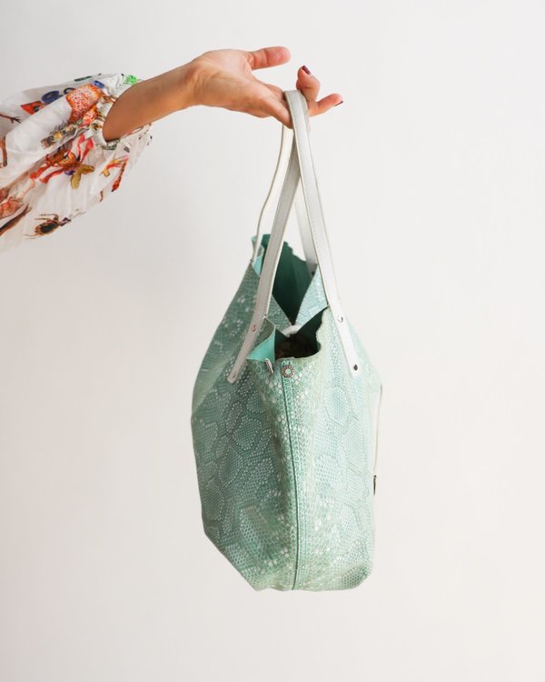 Pre-loved] Tiffany & Co. Reversible Tote Bag - Mint Blue/Green