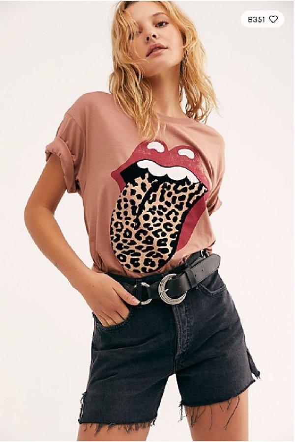 Rolling Stones Leopard Tongue Boyfriend Tee In Suede Rolling Stones Leopard Tongue Boyfriend Tee In Suede