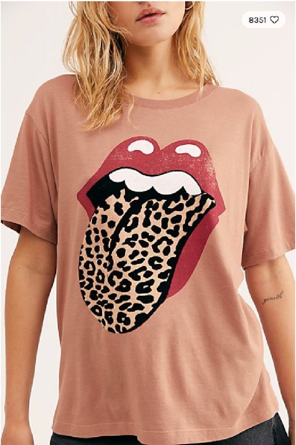 Rolling Stones Leopard Tongue Boyfriend Tee In Suede Rolling Stones Leopard Tongue Boyfriend Tee In Suede