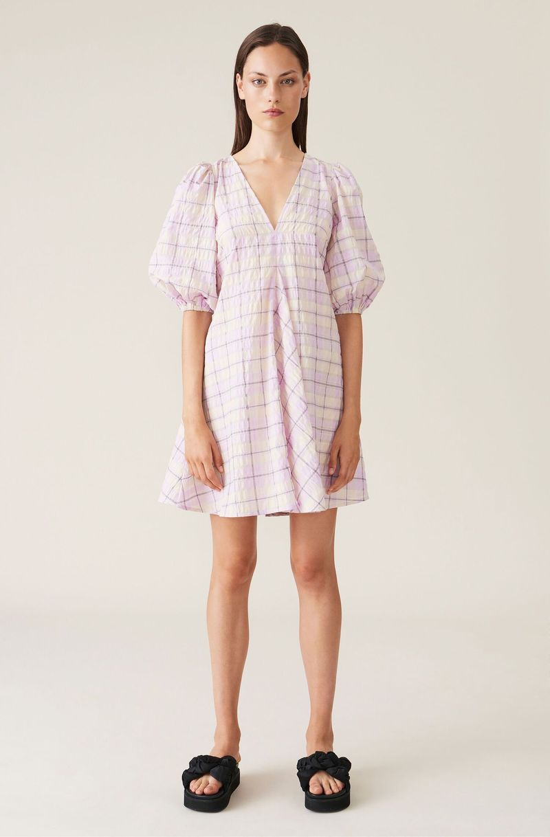 Ganni Seersucker Check Dress - Orchid Bloom | Garmentory