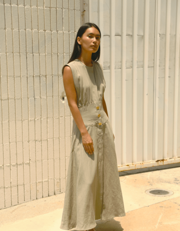 Le Kasha Dishna linen dress - Khaki on Garmentory