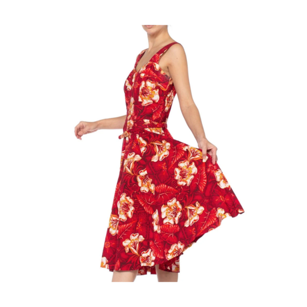 Vintage 1950S Morphew Tropical Cotton Rockabilly Hawaiian Floral Dress - Red Vintage 1950S Morphew Tropical Cotton Rockabilly Hawaiian Floral Dress - Red