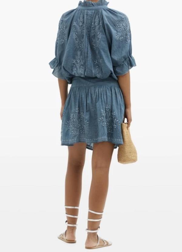 Juliet Dunn Acid Wash Blouson Dress - Denim Blue | Garmentory
