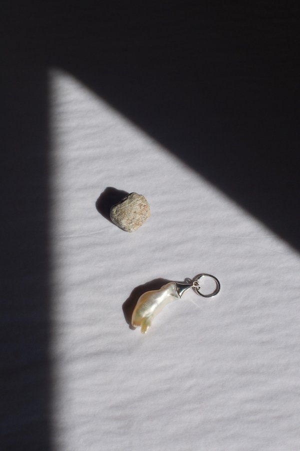 Asymmetric Pearl Drop Hoop, Single, Silver Asymmetric Pearl Drop Hoop, Single, Silver