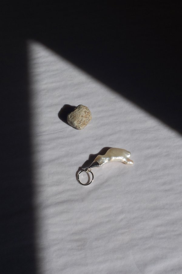 Asymmetric Pearl Drop Hoop, Single, Silver Asymmetric Pearl Drop Hoop, Single, Silver