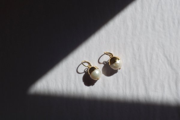 Pearl Drop Hoops, Gold Pearl Drop Hoops, Gold