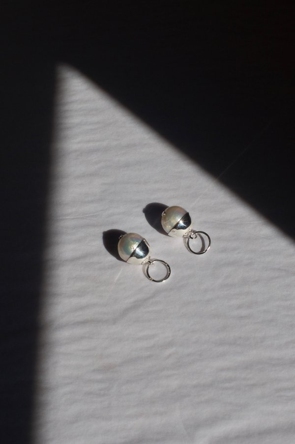 Pearl Drop Hoops, Silver Pearl Drop Hoops, Silver