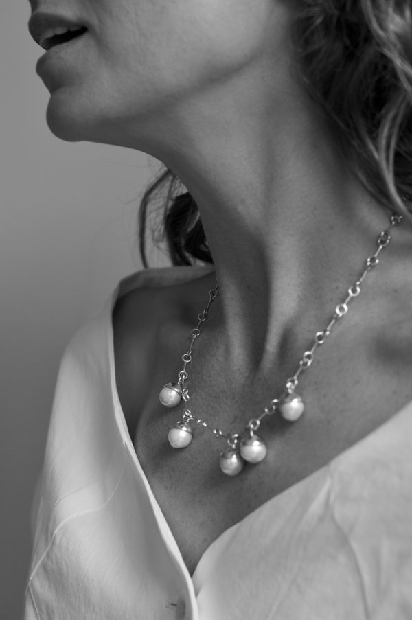 Pearl Drop Necklace, Silver Pearl Drop Necklace, Silver