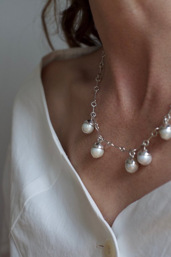 Pearl Drop Necklace, Silver Pearl Drop Necklace, Silver
