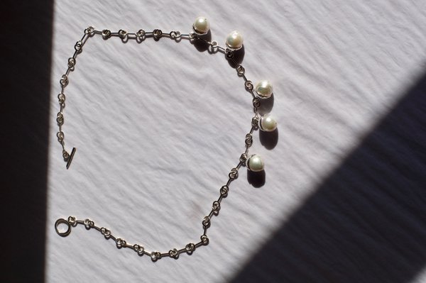 Pearl Drop Necklace, Silver Pearl Drop Necklace, Silver