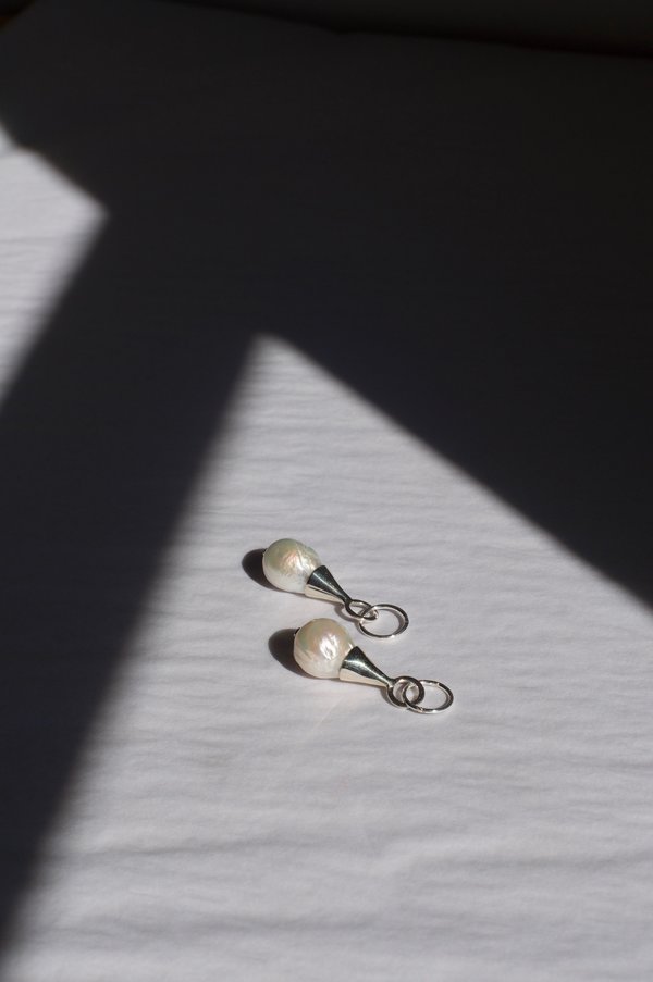 Pearl Pendant Hoops, Silver Pearl Pendant Hoops, Silver