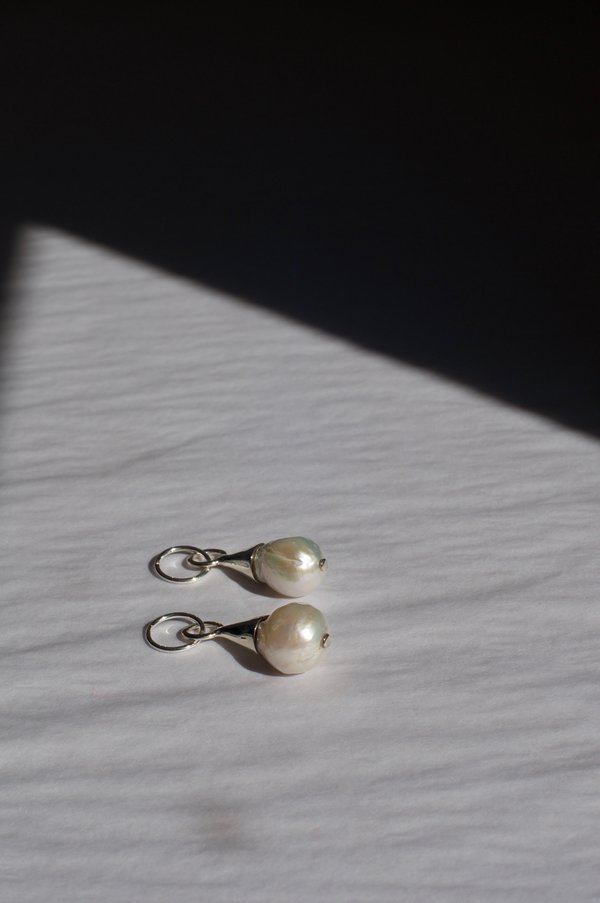 Pearl Pendant Hoops, Silver Pearl Pendant Hoops, Silver