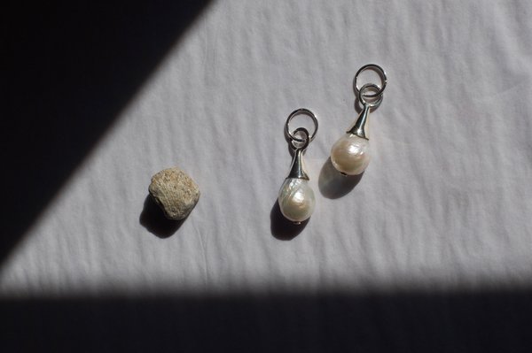 Pearl Pendant Hoops, Silver Pearl Pendant Hoops, Silver