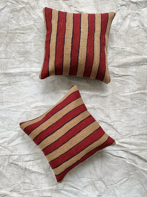 Cuttalossa & Co. Outlined Stripe Kilim Pillow - Berry/Wheat Cuttalossa & Co. Outlined Stripe Kilim Pillow - Berry/Wheat