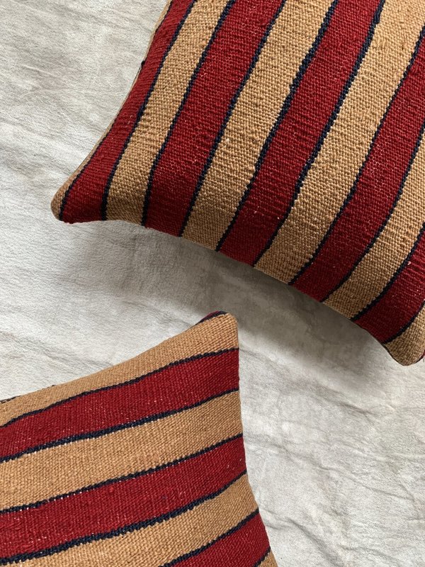 Cuttalossa & Co. Outlined Stripe Kilim Pillow - Berry/Wheat Cuttalossa & Co. Outlined Stripe Kilim Pillow - Berry/Wheat