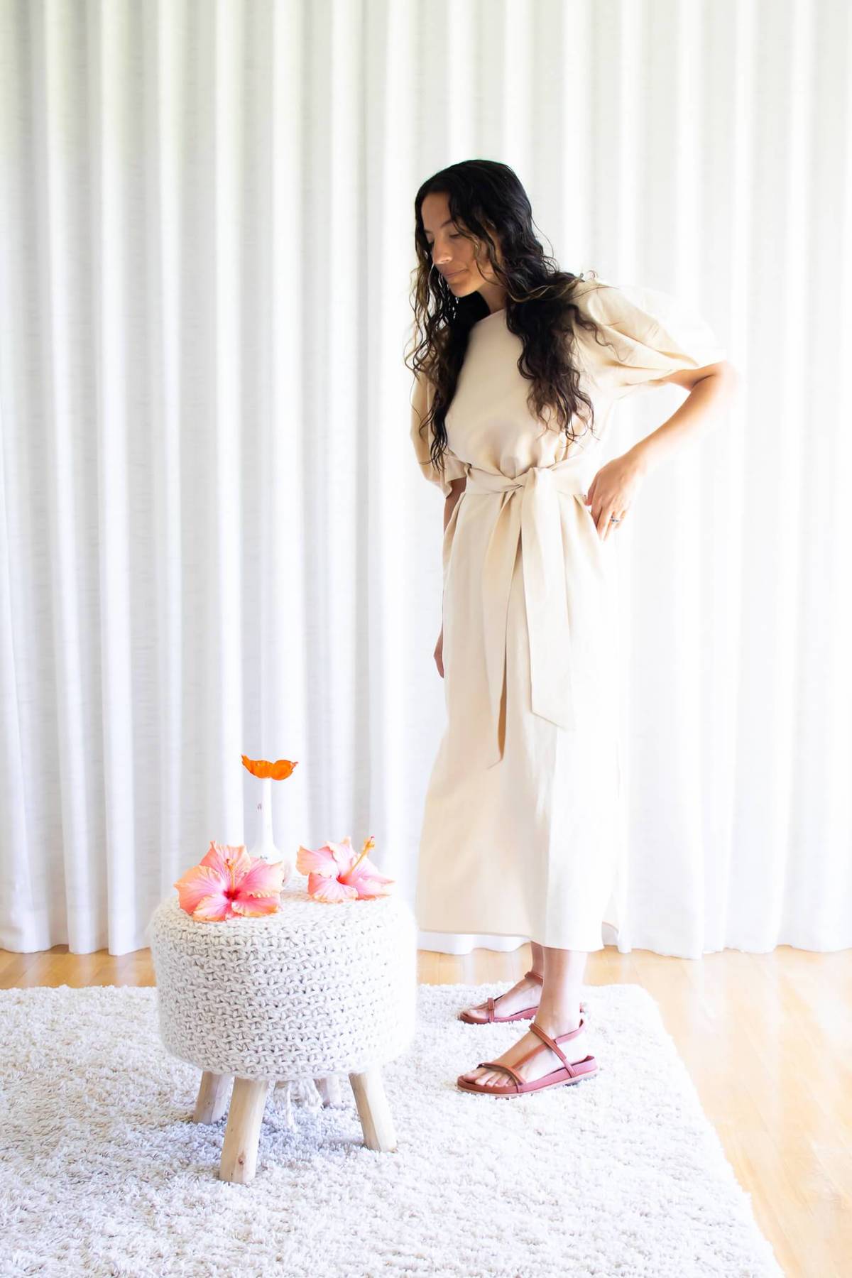 Mijeong Park Balloon Sleeve Dress in Light Beige | Garmentory