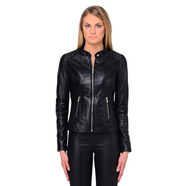 lamarque pleated leather jacket