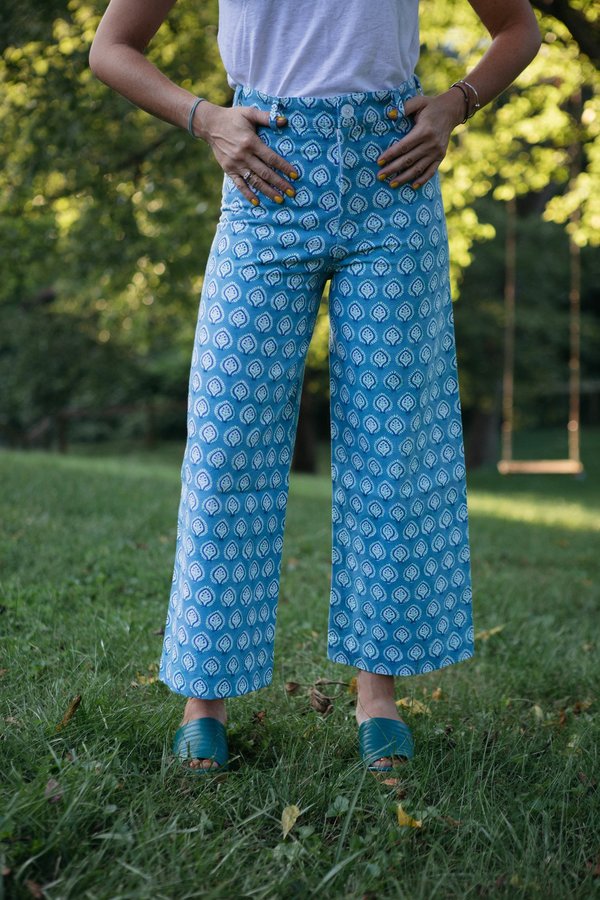 SZ Blockprints Disco Pants - Bagru Shale Blue