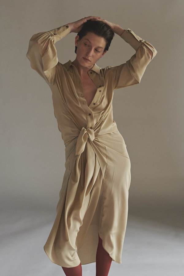 KES Handkerchief Button Up Tied Dress - Cloud KES Handkerchief Button Up Tied Dress - Cloud