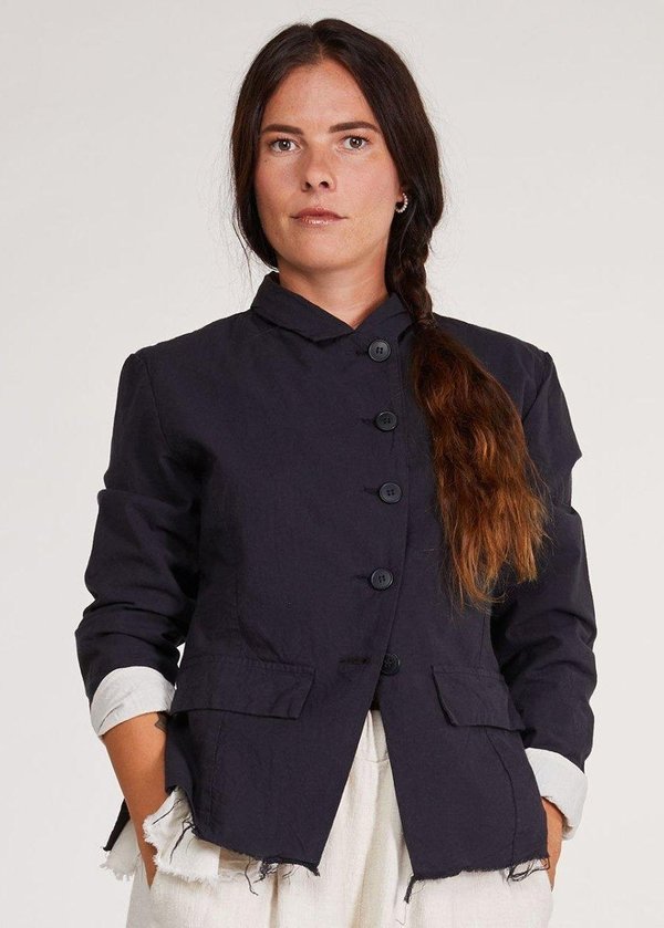 Baci Frayed Cotton Layered Blazer - Navy