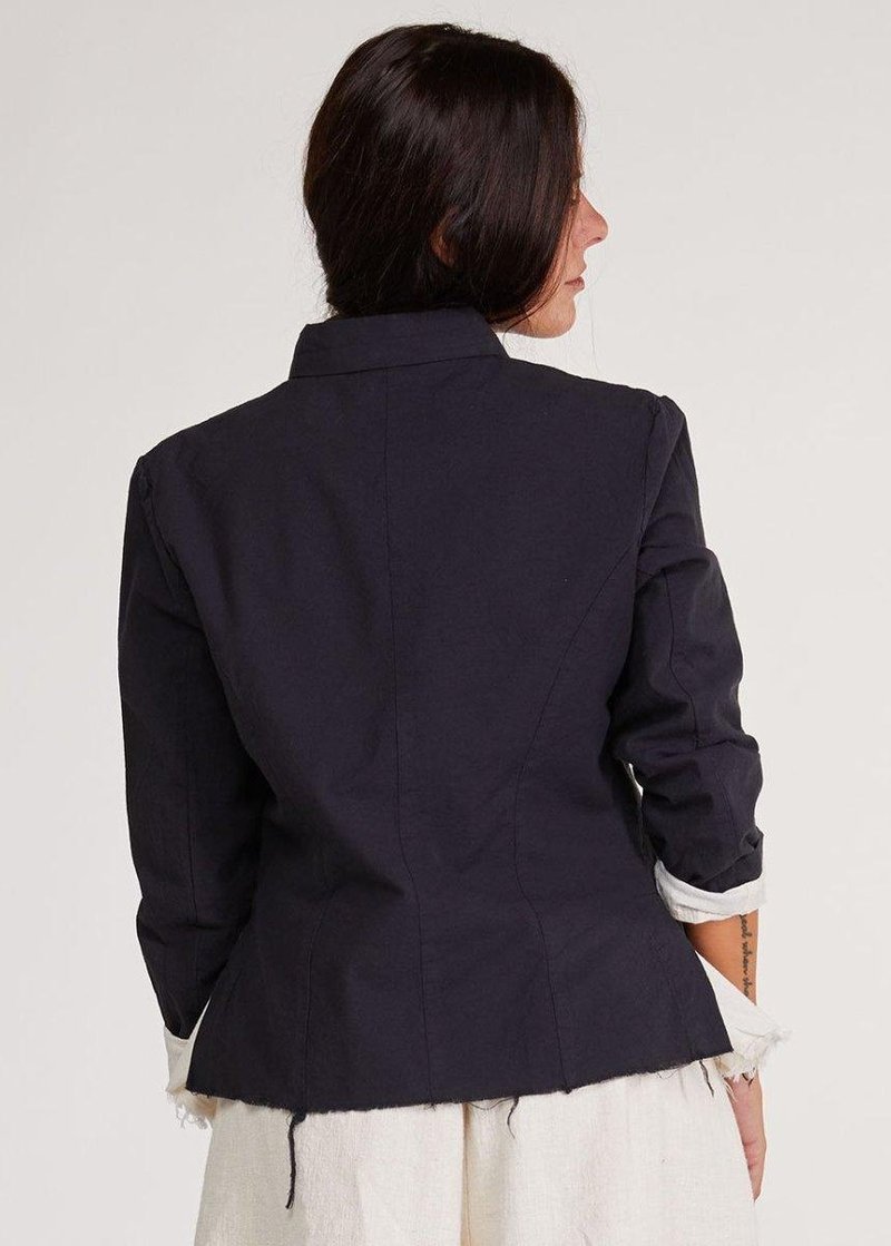 Baci Frayed Cotton Layered Blazer - Navy
