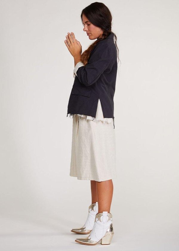 Baci Frayed Cotton Layered Blazer - Navy