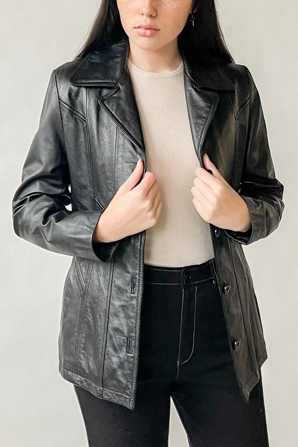 Black Leather Blazer Jacket (S-M) Black Leather Blazer Jacket (S-M)