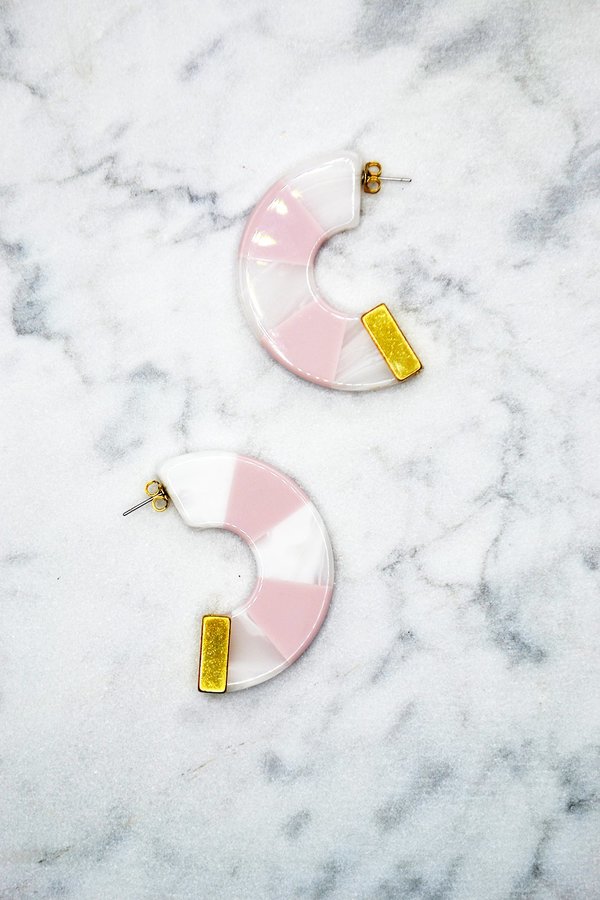 Tabby Hoop Earrings - Pink/White Tabby Hoop Earrings - Pink/White